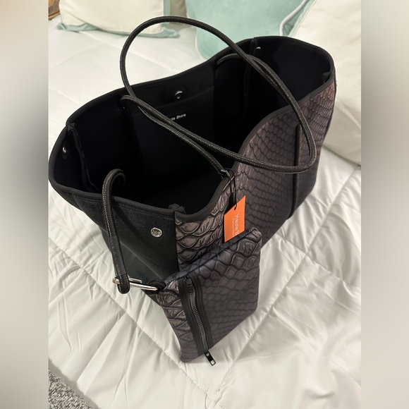 Haute Shore - Neoprene Tote - Black Croc with Black inside. - Picture 3 of 4